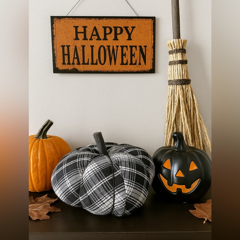 🎃 Pumpkin pillow decor Halloween plaid jack o lantern New with tags!